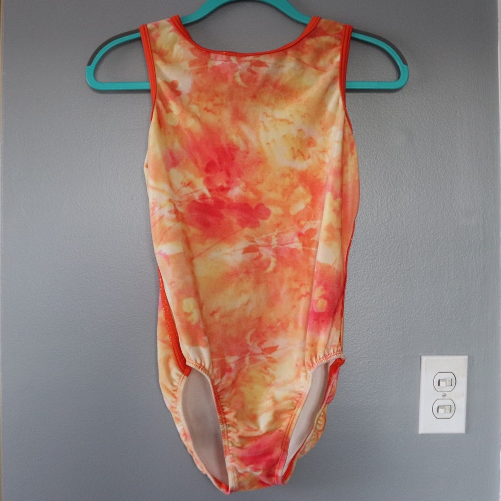 GK Kids Leotard | Size Large | Yellow and Orange Tie Due Pattern